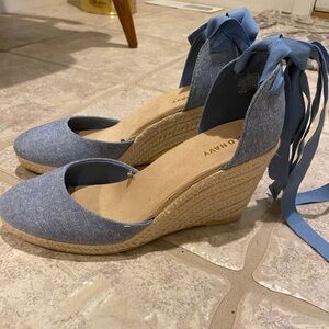 Blue Wedge Shoes with Ankle Tie Size 7